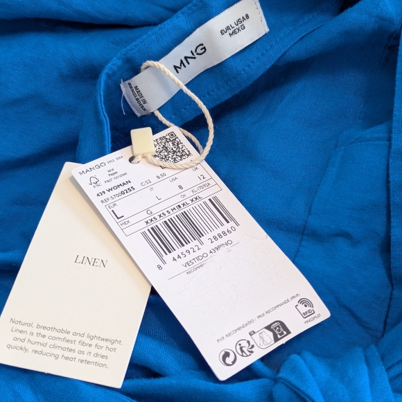 NWT Mango Blue Linen Boho Halter Dress With Open Back Beads, Sz L - Picture 8 of 8